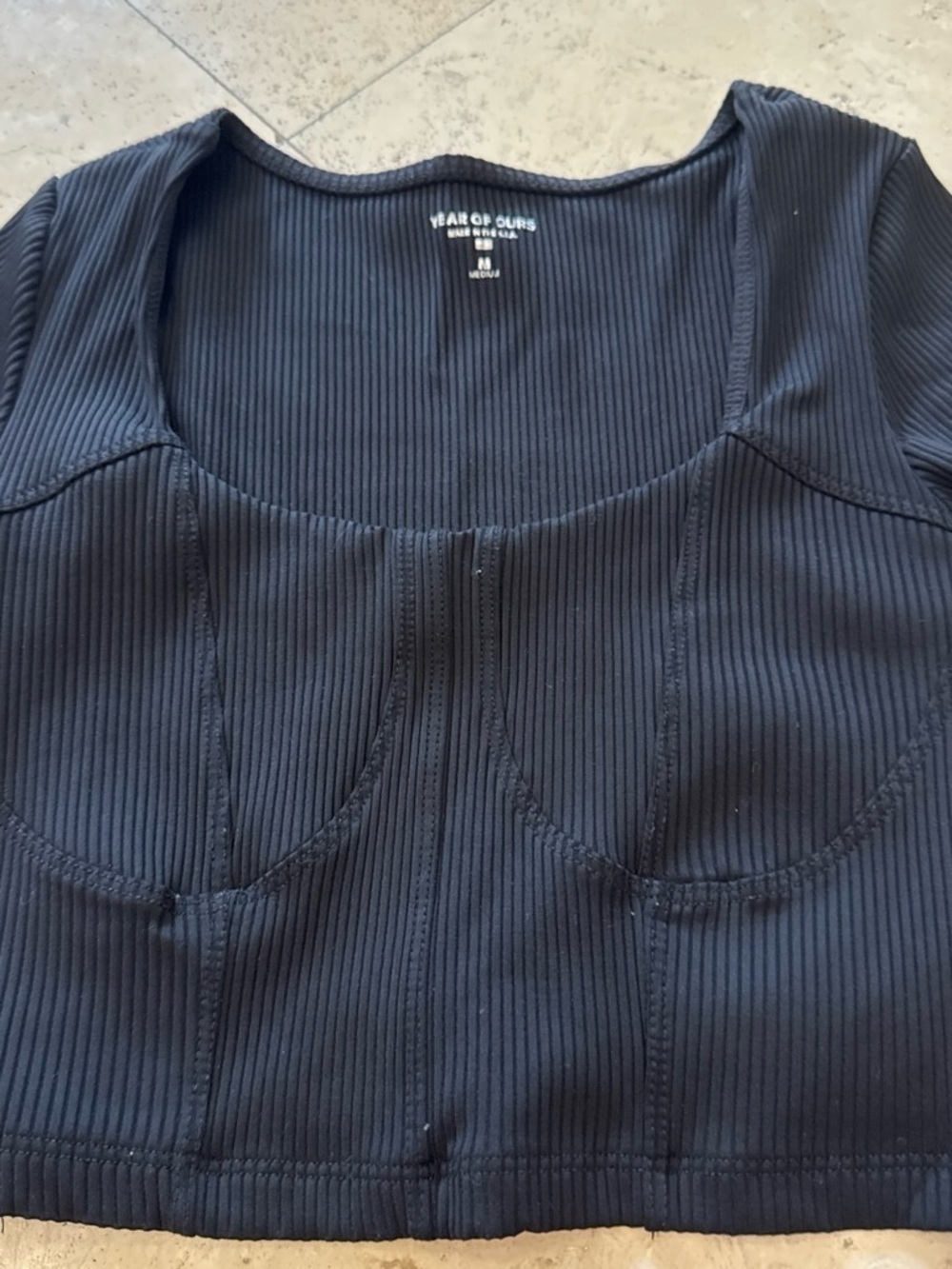 Re/Done Black Ribbed Scoop-Neck Cropped Top